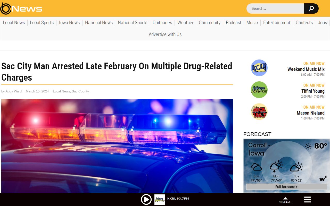 KCIM Sac County arrest news report based on local law-enforcement information