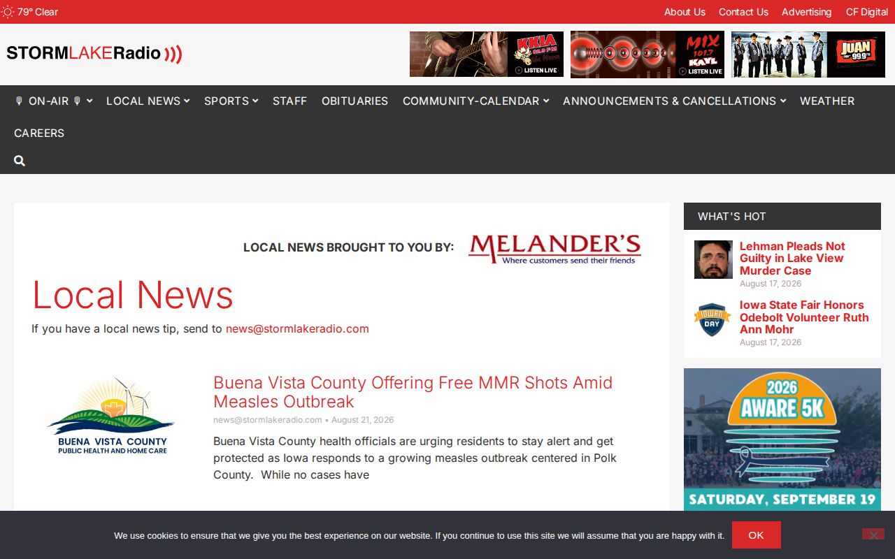 Storm Lake Radio local news stream with selective Sac County arrest coverage