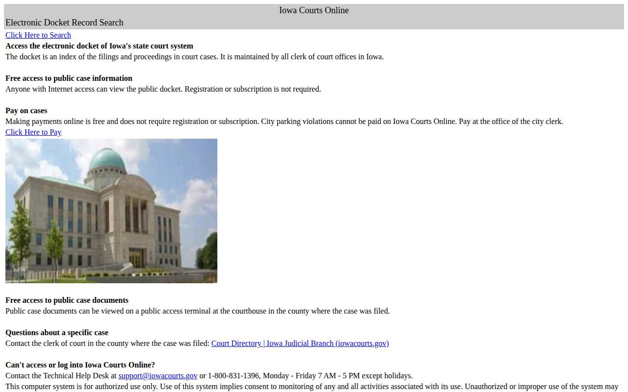 Iowa Courts Online search for Sac County arrest case records
