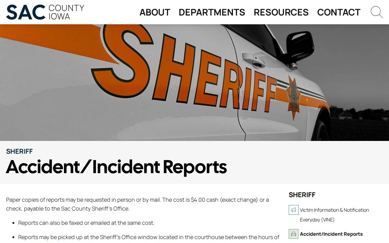 Sac County arrest and incident record request procedure